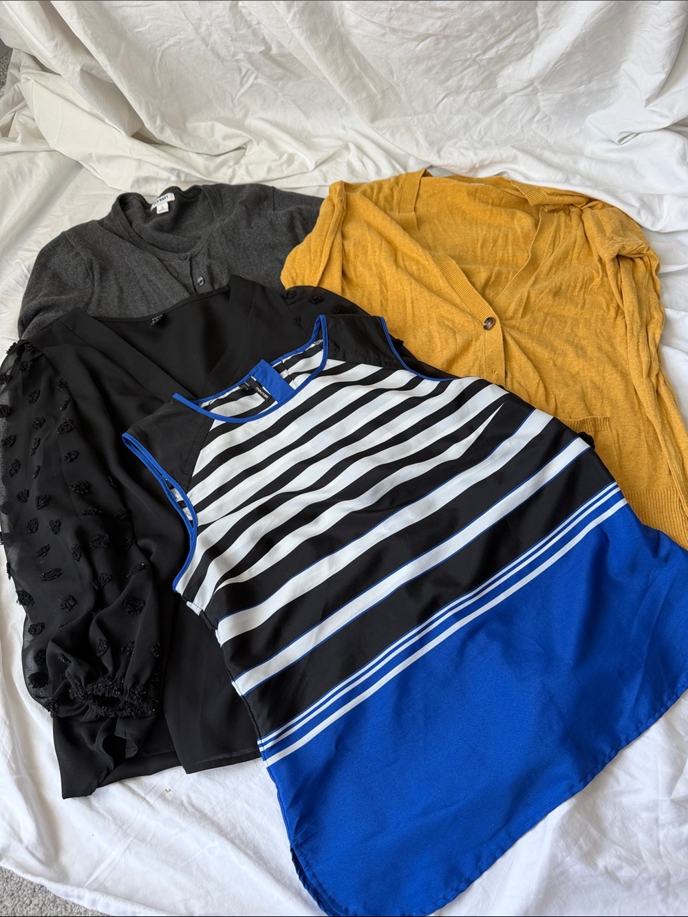 Women’s Blue, Black, Charcoal, and Mustard top bundle